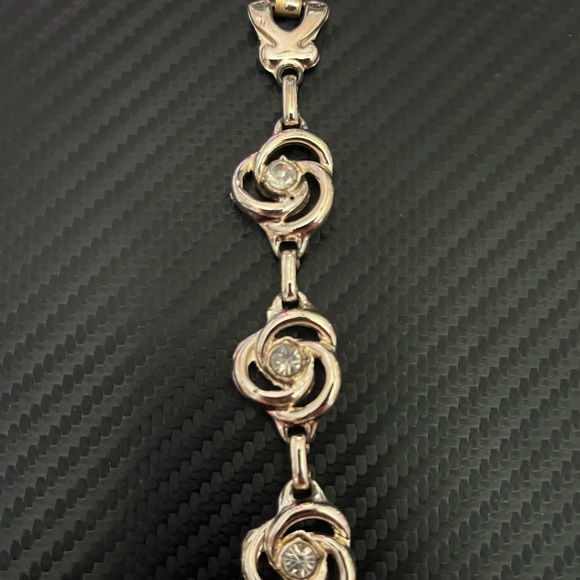 Vintage, Gold Tone, Fold Over Clasp Rhinestone Bracelet 6 3/4” - Picture 2 of 4